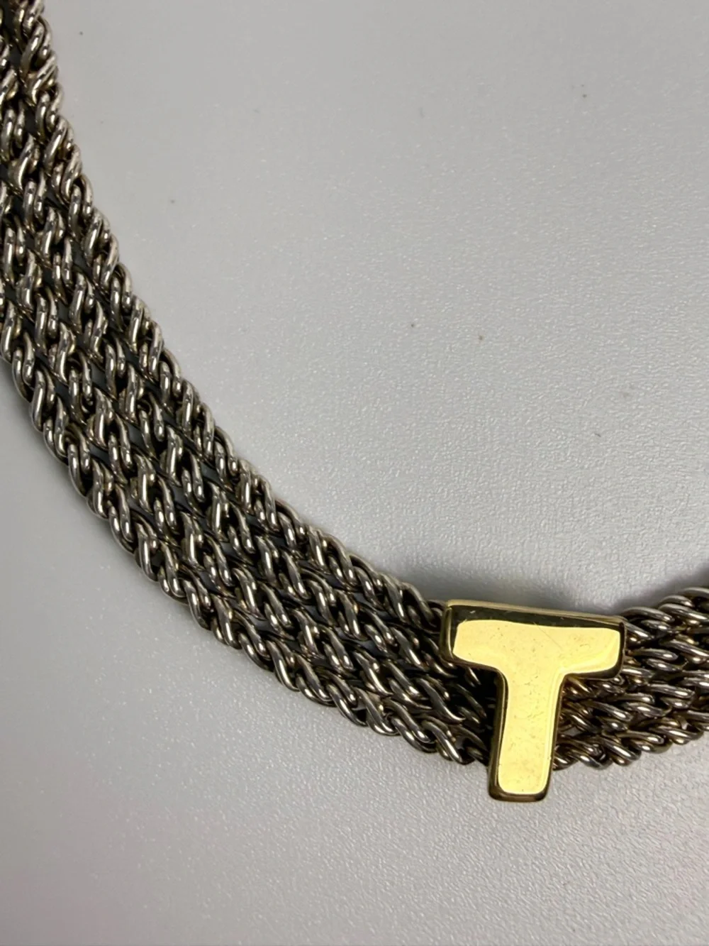Tiffany & Co. Gold-Tone Braided Chain Necklace with T Accent Bars - Picture 3 of 11